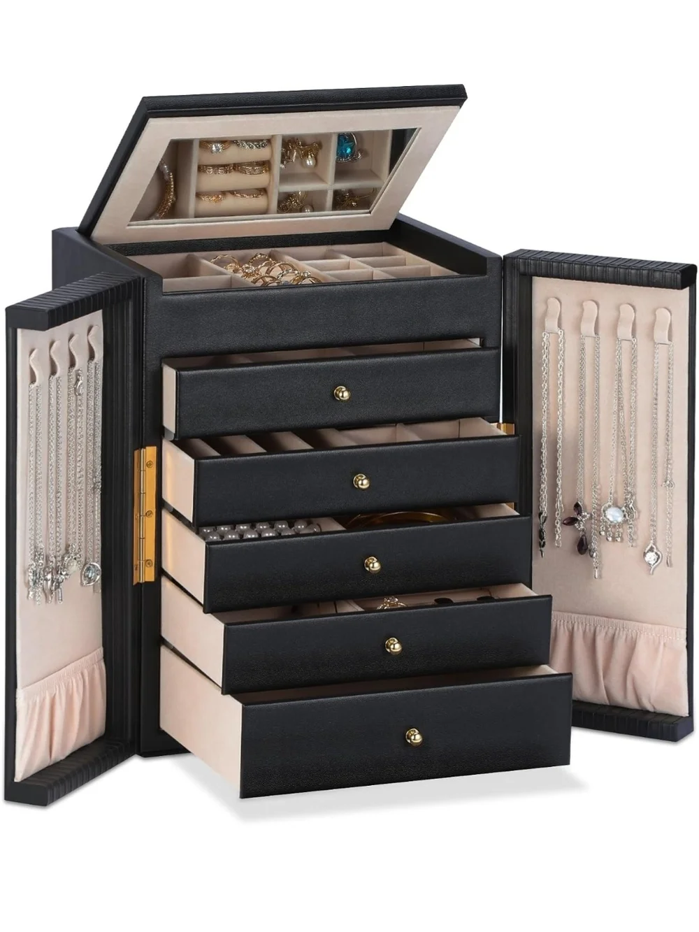 Deluxe Black Jewelry Box with Velvet Interior